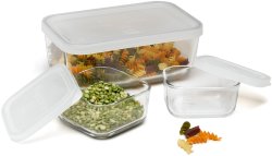 Bormioli Rocco Frigoverre Glass Food-storage Compact Containers With Lids Set...