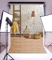 Laeacco 3X5FT Vinyl Photography Backdrop Interior Home Decoration Style Stairs Wood Ladder Books Carpet Birdcage Lamp Basket Green Plants Whitewashed Brick Rustic Wooden Plank