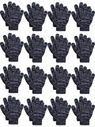Cooraby 16 Pairs Winter Kids Warm Magic Gloves Full Fingers Stretchy Knitted Gloves For Boys Or Girls Black And Gray 6-11 Years
