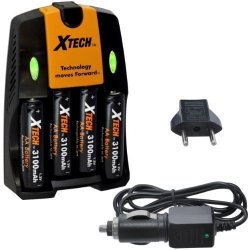 Xtech 4 Aa Ultra High Capacity 3100MAH Rechargeable Batteries With Ac dc Travel Turbo Quick Charger For Nikon SB-300 SB-400 SB-600 SB-700 SB-800 SB-900 & SB-910 Speedlights