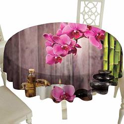 Cranekey The Pattern Round Table Cloth 60 Inch Spa Decor Spa Orchid Flowers Rocks Bamboo Asian Style Aromatherapy Massage Therapy Great For Coffee & More