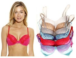JUST Intimates Women's Bras Pack Of 6 B40013-A Double Push Up Bra - Brights 34D