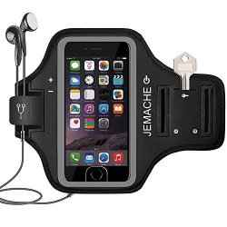 Apple 7 Plus Armband Jemache Fingerprint Touch Supported Sports Running Exercise Gym Arm Band Case For 7 Plus With Card Pockets And Key Slot Black