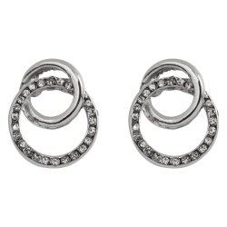 MISS CHIC - Silver Double Hoop Drop Earrings With Stones