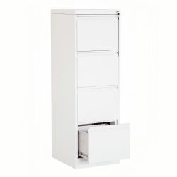 Steel Vertical 4 Drawer Filing Cabinet With Swan-neck Handle - White