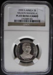 Pl65 Uc Proof Like Pl 65 Ngc Ultra Cameo Graded Nelson Mandela Smiley R5 2000 Coin