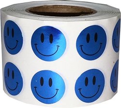 Metallic Blue Smiley Face Circle Dot Stickers 1 2 Inch Round 1000 Labels On A Roll