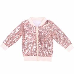 Cilucu Kids Jackets Girls Boys Sequin Zipper Coat Jacket For Toddler Birthday Christmas Clothes Bomber Rose Gold 3-4T