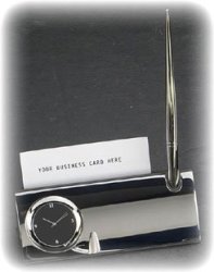 Bey-berk Silver Card Holder Clock With Pen