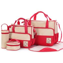 5pcs set High Quality Tote Baby Shoulder Diaper Bags Durable Multifunction Nappy Bag 10 Colors - Red