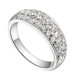 MonkeyJack Luxury Shiny 3 Row Rhinestone Band Finger Rings Wedding Bridal Engagement Fancy Jewelry Size 6 7 8 9 Jewelry Silver Tone - Size 7