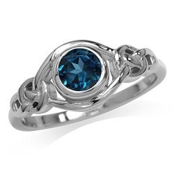 Silvershake Genuine London Blue Topaz White Gold Plated 925 Sterling Silver Celtic Knot Ring Size 9