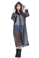 Mengsha's Transparent Fashionable Eva Vinyl Women's Waterproof Raincoat Runway Style With Hood Black XL