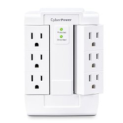 Cyberpower CSB600WS Surge Protector 900J 125V 6 Swivel Outlets Wall Tap White