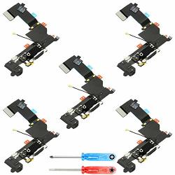 Mmobiel Pack Of 5 Dock Connector Replacement Compatible With Iphone 5S Black Charging Port Incl 2X Screwdriver