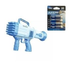 32 Hole Bazooka Bubble Gun Maker With 4 Pack Deli Aa Batteries - Blue