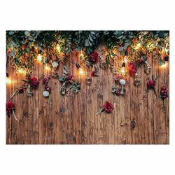 Funnytree Valentine's Day Backdrop For Photography Rustic Wood Floor Party Background Roses Flowers Wedding Bridal Shower Floral Decorations Portrait Birthday Banner Photo Booth Studio
