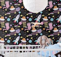 CAT Children Space Theme Wallpaper
