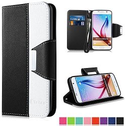 Vakoo Pu Leather Flip Wallet Case For Samsung Galaxy S6 - Black White