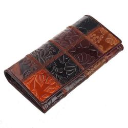 Texbo Women's Natural Wax Cowhide Leather Long Wallet Smartphone Clutch