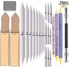 Happiness Floral 17 Pieces Blending Stumps and Tortillions Set with 2 Pieces Sandpaper Pencil Sharpener for Student Sketch Drawing kit 1 Pencil Extension Tool and 1 Eraser 