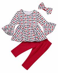 Zbt Toddler Baby Girl Clothes Valentine 's Day Outfits Daddy's Girl Heart Print Long Sleeve Tunic Tops+legging Pants 3PCS Fall Outfit Red-daddy's Girl 18-24