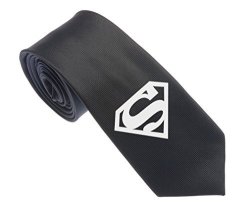 Uyoung Superman Symbol Pattern Black Men's Woven 2.5" Skinny Tie