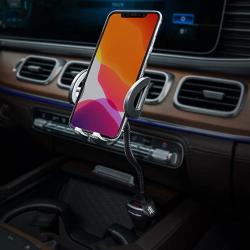Amoner Car Phone Mount Adjustable 4-IN-1 Cigarette Lighter Cell Phone Holder With Dual USB 3.1A Charger Voltage Detector Car Mount Cradle For Iphone 11