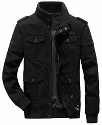 Chouyatou Men's Casual Long Sleeve Full Zip Jacket With Shoulder Straps Medium 63BLACK