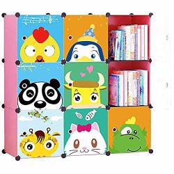 KOUSI Portable Kids Bookshelf Children Toy Organizer Multifuncation Cube Storage Shelf Cabinet Bookcase Pink 9 Cubes