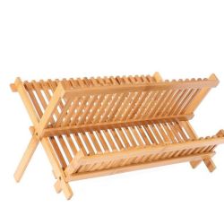2 Tier Foldable Dish Drying Rack - Natural Bamboo