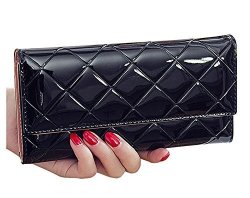 Women's Wallet Blocking Bifold Multi Card Case Mobile Phone Bag Patent-leather Ladies Handbag Small Black