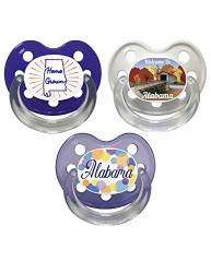 Baby Nova- Silicone Orthodontic Baby Pacifier 3 Pack - Each With Travel Cover - 6 Months And Older - Alabama