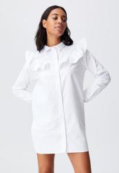 Cotton On Woven Jade Long Sleeve Ruffle Shirt MINI Dress - White