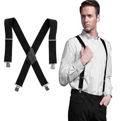 Mens Suspenders Adjustable And Elastic X Shape Braces Heavy Duty Solid Straight Clip Suspender - 50MM Black