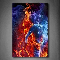 Red Fire Hot Couple Kiss Each Other Blue Yellow Man And Woman Wall Art Painting The Picture Print On Canvas People Pictures For Home