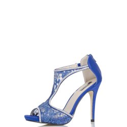 Quiz Blue Lace Diamante T-bar Sandals