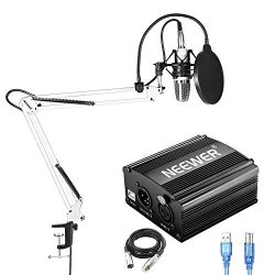 Neewer NW-700 Condenser Microphone Kit With USB 48V Phantom Power Supply NW-35 Suspension Scissor Arm Stand Shock Mount Black Pop Filter For Home Studio Recording