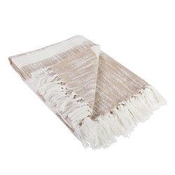 DII Rustic Farmhouse Cotton Stripe Blanket Throw With Fringe For Chair Couch Picnic Camping Beach & Everyday Use 50 X 60" - Distressed Taupe