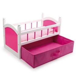 Dolls Wooden Crib Cot Bed With Bedding And Pink Clothes Drawer Storage Toy
