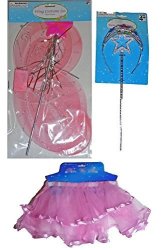 Regent 5 Piece Fairy Princess Set Pink Satin Trim Skirt With Pink Wings Plus Pink blue Jeweled Tiara With Star Wand