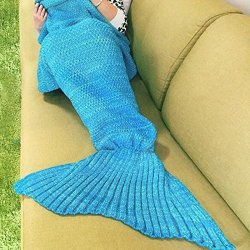 Fans Mermaid Tail Blanket Crochet And Mermaid Blanket For Adult Super Soft All Seasons Sleeping Blankets 71 Inch X35.5 Inch Blue