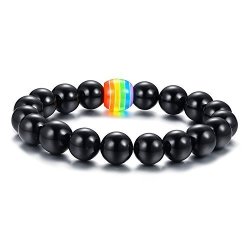 Nanafast LGBT Pride Rainbow Bracelet Lava Rock/Tiger Eye Stone Bead Bracelets for Gay Lesibian 