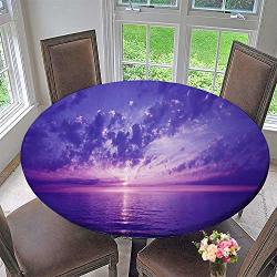 Mikihome Modern Table Cloth The Purple Glow Under The Clouds Indoor Or Outdoor Parties 35.5"-40" Round Elastic Edge