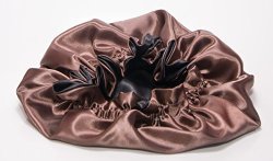 Xx- Jumbo Brown 26" Handmade Fully Reversible Luxuries Pure Satin Hair Bonnet Safe For All Hair Types - Most Beneficial Hair Care Product Available