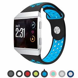 Willibill Fitbit Ionic Bands Soft Silicone Replacement Strap Accessory Breathable Wristbands For Fitbit Ionic Smart Watch Black Blue Large