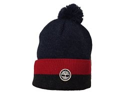 Timberland Men's Stripe Color-blocked Watch Cap With Pom Black TH340115M-429 red grey One Size