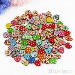 10pcs Mixed 2 Holes Heart Wood Sewing Buttons Scrapbooking 17mm