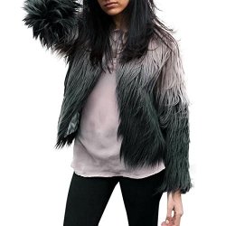 Elogoog XL Winter Warm Faux Fur Short Coat Jacket in Gray Black