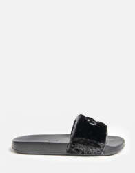 Calvin Klein Black Fur Slides - UK7 Black